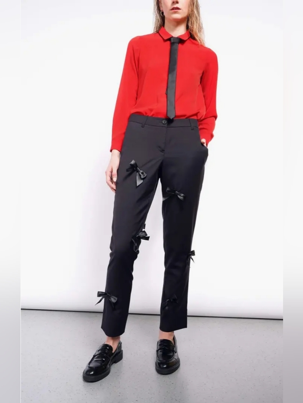 WILDFANG The Empower Bow Trousers Pants Black 12 NWT
